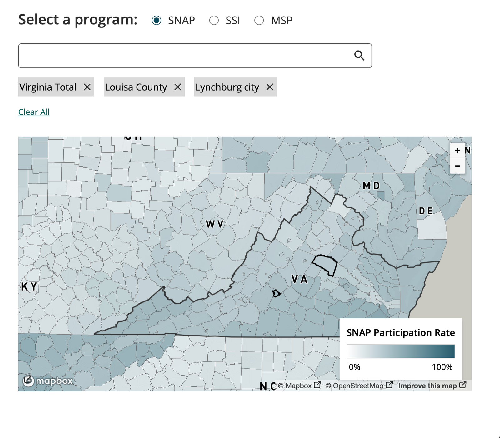 Screenshot of NCOA — Benefits Participation Map project